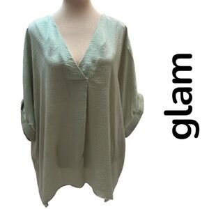 Glam Mint Green Blouse with V-Neck